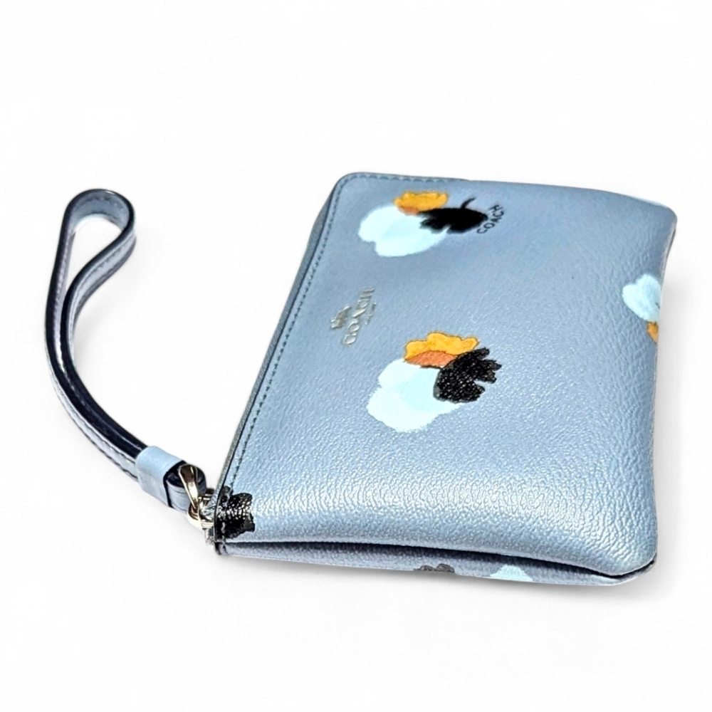 💙Coach Blue Cornflower Floral Zip Around Wristlet - Picture 5 of 9